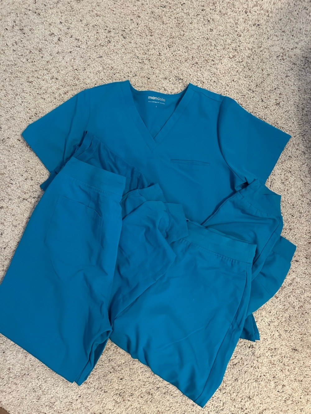Mandala Teal Blue Scrub Set - V-Neck Top & Pants